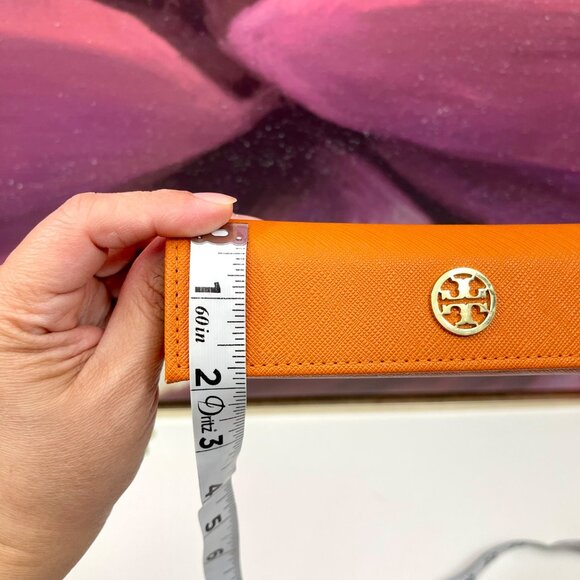 Tory Burch Orange Saffiano Leather Eyeglass Case With Gold Logo - Picture 7 of 9